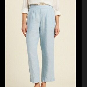 AEXAE Womens Wide Leg Lightweight Light Blue 100% Linen Trousers - XL